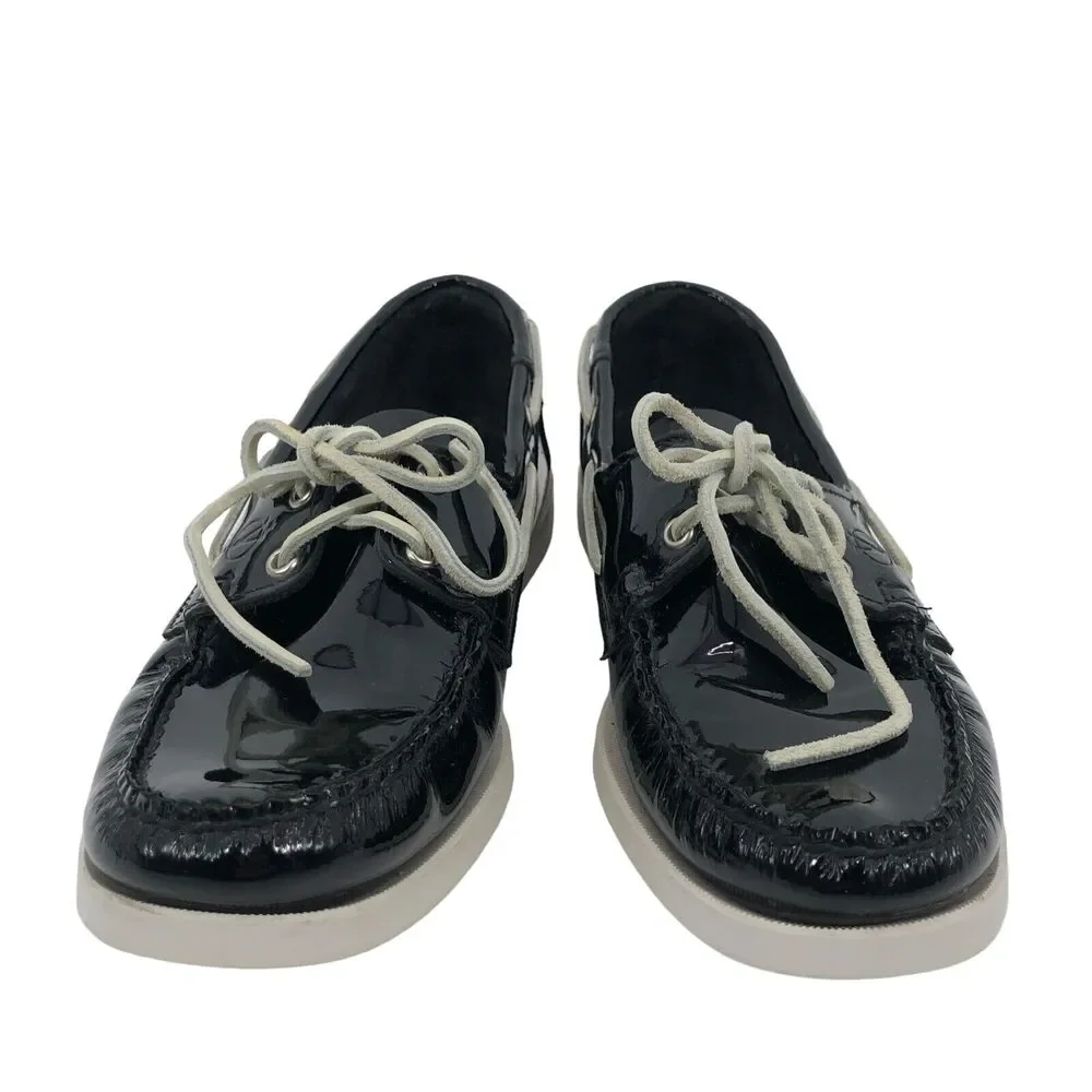 Sebago‎ Docksides Boat Shoes Mens 9 More Like 8.5 Black Patent Leather Moccasin